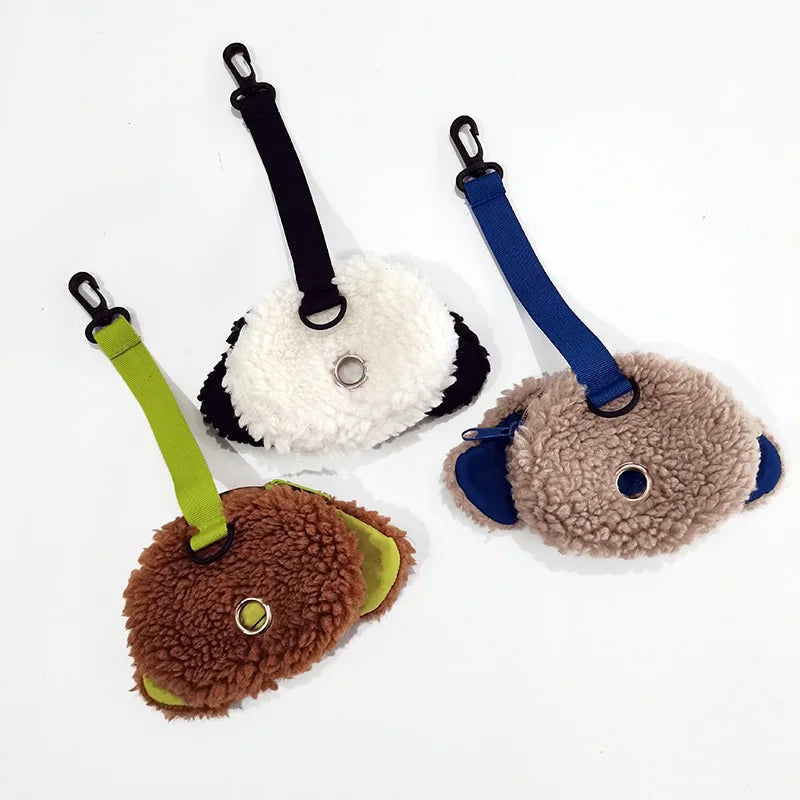 Waste Bag Dispenser, cute treat pouch, poop bag holder, fluffy dog poop bag carrier, back image