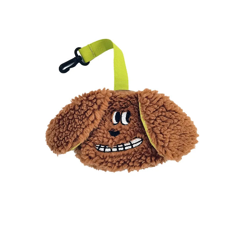 Waste Bag Dispenser, cute treat pouch, poop bag holder, fluffy dog poop bag carrier, brown